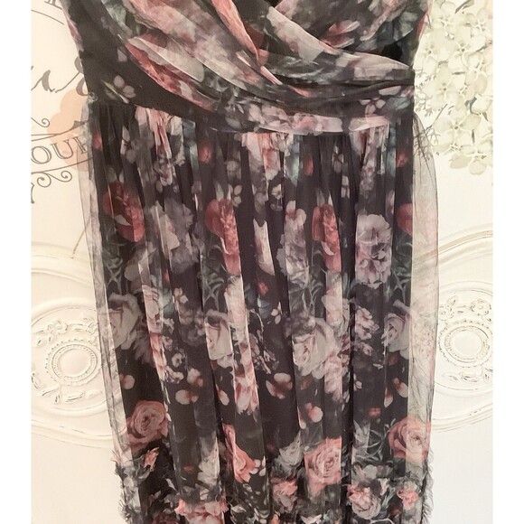 Lulus Ideal Beauty Dress Women's M Black Floral Maxi Mesh Off the Shoulder NWOT - Picture 7 of 13